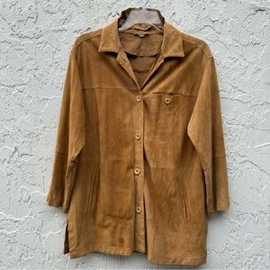 VINTAGE Leather Suede Button Down Shirt Jacket Women’s Size Large Shacket Tan